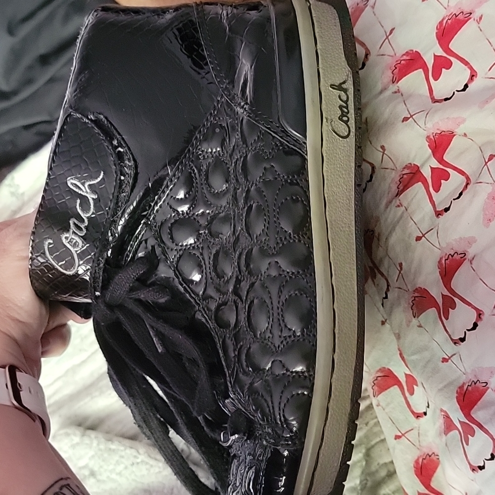 Coach Black Patent looking high top sneakers - Picture 3 of 6